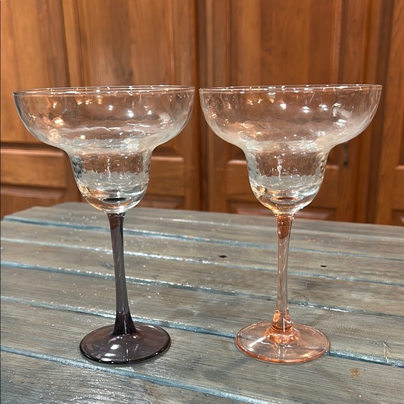 Qty 4 Hammered Art Margarita Glasses Multicolor Stem 8 oz. - Picture 4 of 6